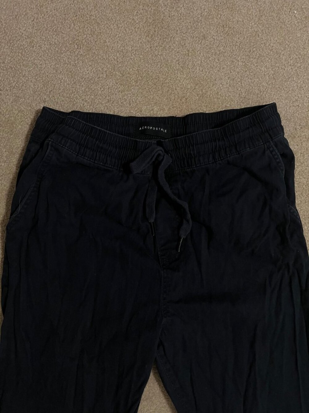 Aeropostale Black Jogger Pants Drawstring Elastic Waist Ankle Cuffs Mens Large C